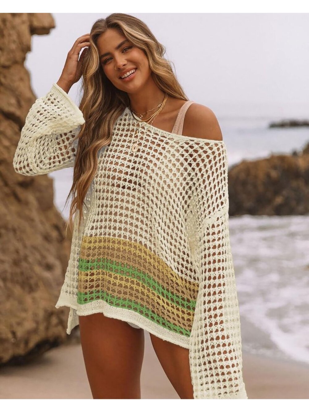 〽️Women's Multicolor 1 Hollow Out Knit Crochet Imported Polyester Swim Cover Up